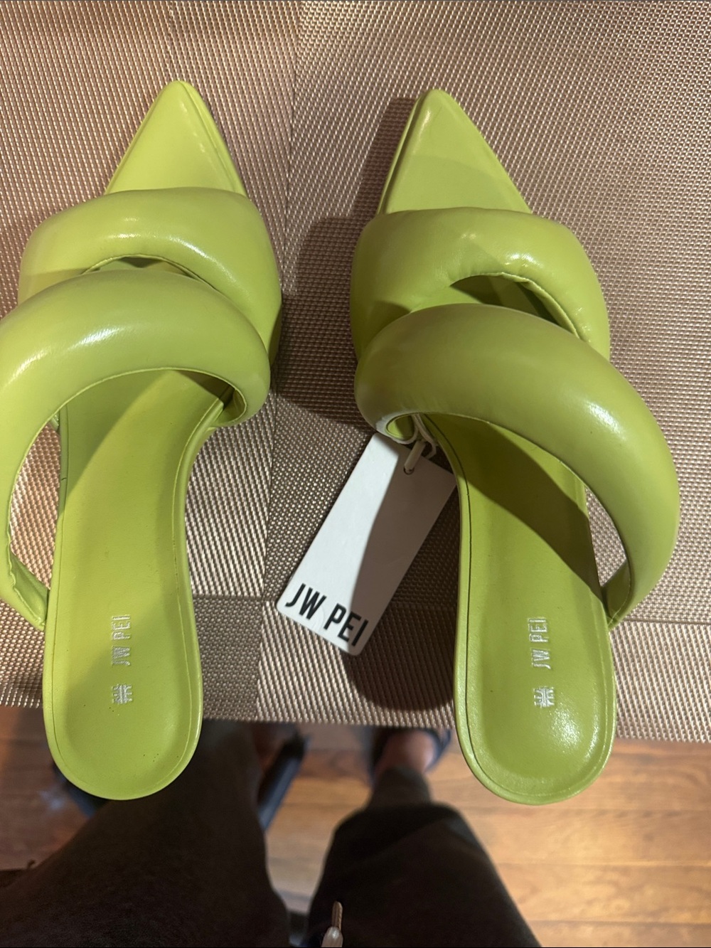 JW PEI Neon Lime Padded Strap Pointed-Toe Slide Mules